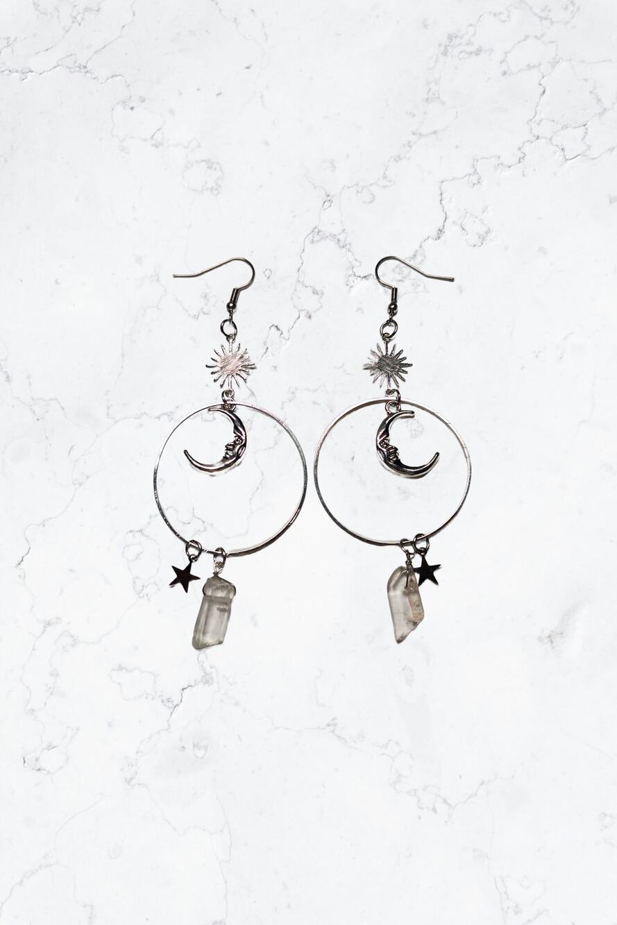 celestial & raw quartz hoop earrings
